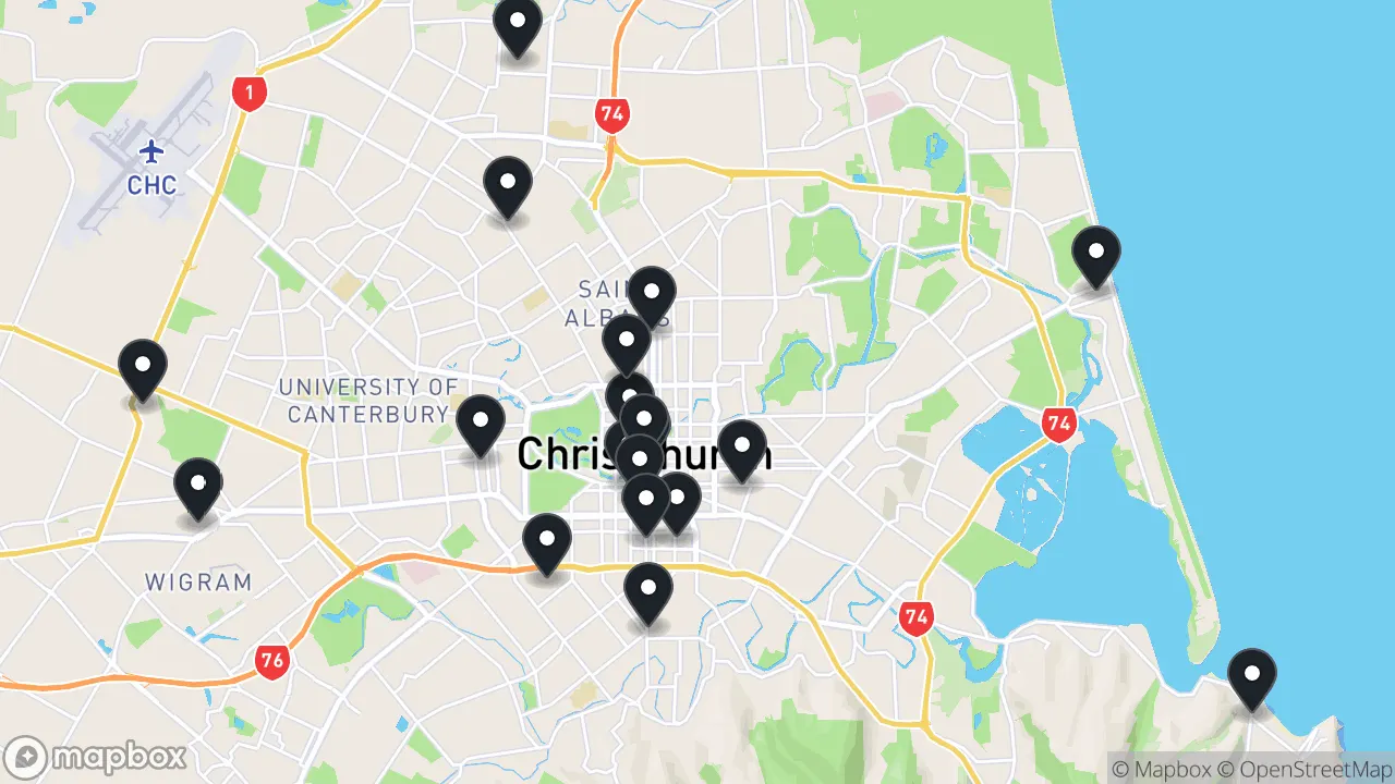 Map of local businesses in Christchurch